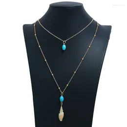 Pendant Necklaces Bohemia Beach Jewelry Natural Conch Necklace Ethnic Green Stone Charm Double Chain Bikini For Women Girls