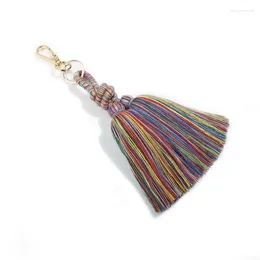 Keychains KC00082 ZWPON Double Tassel Macrame Keychain Boho Key Chains Rings Handmade Bag Charm Jewellery Gift For Friends