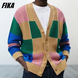 Men's Sweaters Knitted Sweater Men V Neck Patchwork Long Sleeve with Buttons Male ColorBlock Cardigan Coat 231120
