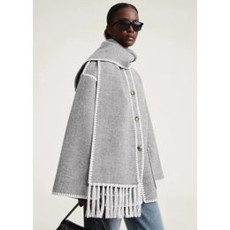 Women's Knits Tees High Quality Totem Wool Polyester Winter Women Coat Light Grey Colour Full Sleeves Single Breasted Oversize Casual Scarf Collar 231121