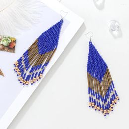 Dangle Earrings Fringe Hand Beading Weave Bicolor Personality Simple Copper Pipe Bohemia Geometry Alloy Ma'am Rice Bead Earr