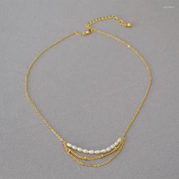 Chains Brass With 18K Gold Layered Chian Real Pearl Necklace Women Jewellery Designer T Show Runway Gown Rare INS Japan