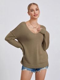 Women's Sweaters Edhomenn Women Knit Sweater Long Sleeve V Neck Solid Fashion Slit Pullover Y2k Warm For Fall Winter