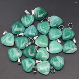 Pendant Necklaces 20MM Sell Natural Stone Green Agate Love Heart Pendants Charms For Fashion Women Necklace Jewellery Making 25pcs/lot
