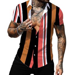 Men's Casual Shirts Hawaiian Shirt Summer Fashion Striped Sexy Printed for Male Tee T-Shirt Men Clothing Oversized Camisa Tops 230421