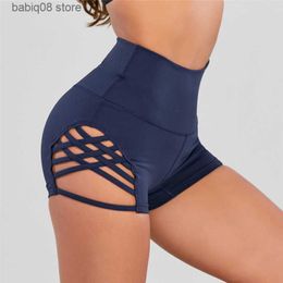 Yoga Outfit Summer Side Weave Hollow Running Workout Shorts Women High Waist Sport Dance Pants Gym Fitness Clothing Yoga Biker Shorts T230421