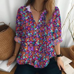 Women's Blouses Fashion Trend Long -sleeved Shirt Color Square 3D Printed 2023 Casual Style Ladies