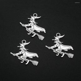 Charms 10pcs/Lot 33x36mm Antique Wizard Broom Halloween Witch Pendants For DIY Keychain Jewellery Making Supplies Accessories