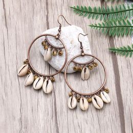 Dangle Earrings Bohemian Ethnic Big Circle Shell Pendant Dangling For Women Boho Beads Long Drop Alloy Ear Cuff Earring Jewelry