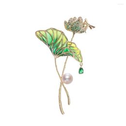 Brooches Korean Fashion Luxury Green Lotus Leaf Flower Dragonfly For Women Super Cute Zircon Pearl Pins Broches Jewelry Gifts