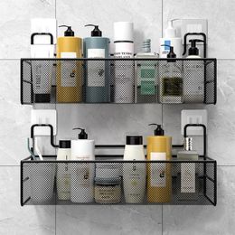 Bathroom Shelves Metal Bathroom Wall Hanging Storage Shelf Punch-free Bath Room Shelves Multifunction Wall Mounted Storage Rack Bath Organiser 230421