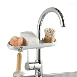 Kitchen Storage Faucet Sponge Holder Bathroom Sink Draining Rack With Hook Caddy Drain For Sponges Scrubbers Soap