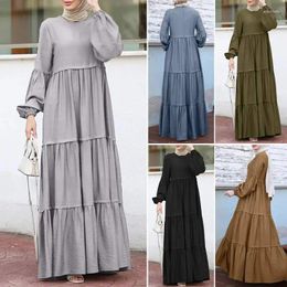 Ethnic Clothing Flounce Loose Muslim Dress Abaya Casual Long Sleeve Islam Abayas Women Dubai Kaftan Turkish Modesty Robe Jilbab