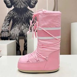 Designer Thick Soled Lace Up Snow Boots For Warmth And Casual Mountaineering, Waterproof High Top Ski Boots, Ugly And Cute Moon