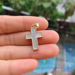 Charms 5PCS Fashion Cross Jewelry Pendant Gold Color Electroplated Natural Mother OF Pearl White Shell Necklaces