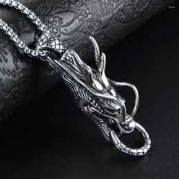 Pendant Necklaces Retro Personality Dragon Ring Necklace Silver Colour Titanium Steel Domineering Men's Fashion Jewellery