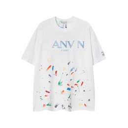 lanvis Men's T Shirts Designer Shirts Fashion Graffiti Splash-ink Print Short Sleeve T-Shirt Summer Wash Worn Out Spacious Top Tees a26