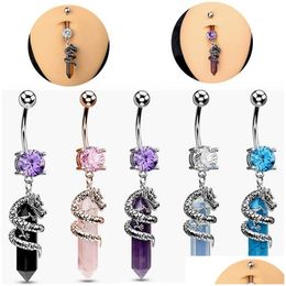 Navel Bell Button Rings Body Piercing Ornament Personality Faucet Winding Nail Set Stone Ring Drop Delivery Jewellery Dhxnu