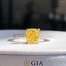 Cluster Rings MQ2023 GIA Diamond Ring 1.50ct 18K Gold Fancy Light Yellow Diamonds Wedding Engagement Female For Women Fine