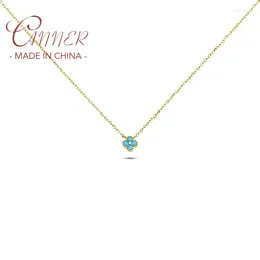 Pendants CANNER Real 925 Sterling Silver Diamond Turquoise Flower Pendant Necklaces Chain For Women Wedding Jewellery Gifts Collares Choker