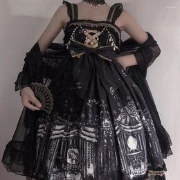 Casual Dresses Original Design Vintage Gothic Lolita JSK Dress For Women Cross Bow Elegant Princess Sleeveless Girly Black Strap