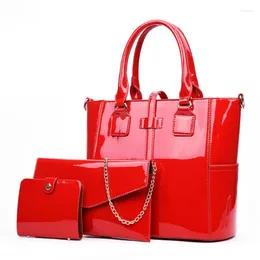 Evening Bags TRAVEASY 2023 Ladies Bag Three-Piece Set Mother PU Fashion Women's Handbag Shoulder Women Bright Leather Card