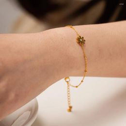 Charm Bracelets Minimalist Stainless Steel Flower Inlaid Rhinestone Bracelet For Women Classic Simple Beach Chain Jewellery Gift Pulseras