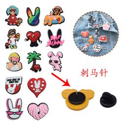 Croc Charms Bad Bunny PVC Shoe Charms Coconut Trees Rabbit Heart Croc Accessories Beverages Guitar Clog Pin Kids Gift