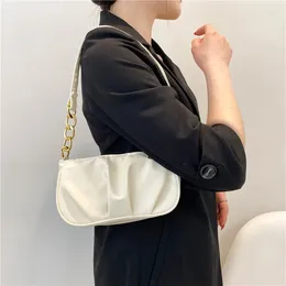 Evening Bags Korean Style Pleated Shoulder Bag Pu Leather Soft Small Tote For Women Fashion Girls Handbags 2024 White Underarm Pack