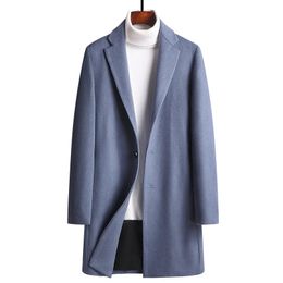 Men' Blends Autumn Winter Woollen Coat Men Slim Fit Long Blend Boys Thick Jacket Oversize Plus Size 3xl Blue Button Up Overcoat 231121