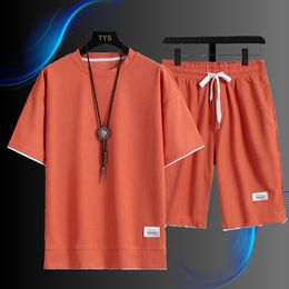 Mens Tracksuits 2 Pc Suit Summer Short Sleeve TshirtShorts Men Beach Casual Set Fashion 230420