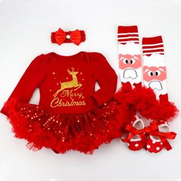 Clothing Sets Christmas Baby Girl Clothing for Kids Romper Cotton Long Sleeve Toddler Reindeer Jumpsuit Tutu Dress Costume Party Costumes 231120