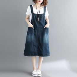 Casual Dresses #2107 Summer Denim Women Sleeveless Spaghetti Straps Jeans Dress Loose Sexy Pockets Vintage Female