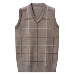 Men's Vests Men Sleeveless Sweater Vest Warm Winter Stylish Mid-aged Knitted Plaid Print Soft For Fall