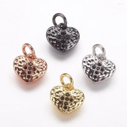 Pendant Necklaces 5pcs Hammered Brass Micro Pave Cubic Zirconia Pendants Heart With Cross Charms For DIY Jewellery Bracelet Necklace Making