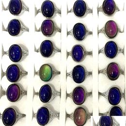 Cluster Rings Wholesale Bk Lots 50Pcs Fashion Retro Elliptical Mood Color Change Sier Alloy Women Party Gifts Jewelry Drop De Dhgarden Dhi1X