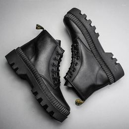 Boots Winter Black Thick Base Cloth Mid-Top Men Fall British Trend Hight-Top Korean Casual Men's Shoes Boots2023