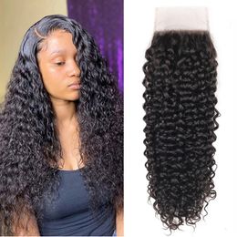 Pezzi di capelli Kinky Curly 4x4 Lace Clre Brazilian Human Deep Wave 4x1 T parte HD trasparente 230420