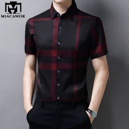 Men's Casual Shirts Plaid Shirt High Quality Silk Summer Short sleeve Slim Fit Camisa Masculina Drop C748 230421