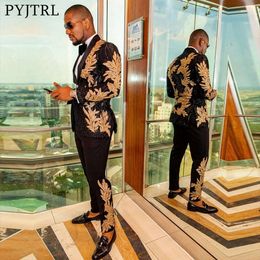 Party Show sweat suits for men Blazers Gold Sequin Applique Suit Casual Singer Performances