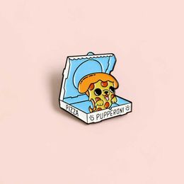 Pins Brooches Pizza Enamel Pin Custom Puppy Brooches for Shirt Lapel Bag Creative Badge Fun Food Dog Jewellery Gift for Kids Friends Wholesale Z0421