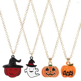 Pendant Necklaces Halloween Gothic Pumpkin Ghost Cosplay Fashion Gold Color Enamel Chain Neckalce For Women Kids Gifts