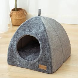 kennels pens Semi enclosed cat bed non slip pet kennel gray house indoor sleeping cave plush folding puppy tent etc 231120