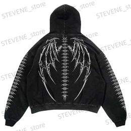 Men's Hoodies Sweatshirts Y2K Hoodie Sweatshirt Men Hip Hop Skull Wings Print Oversized Jacket 2023 New Harajuku Fashion Punk Rock Gothic Tops Streetwear T231121