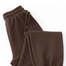 Women's Pants 2023 Autumn Winter Waffle Elastic High Waist Pockets Drawstring Screw Thread Loose Fashion Solid Colour Warm Sweatpants