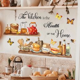 Wallpapers 30 90cm Tableware English Kitchen Butterfly Teapot Wall Sticker Living Room Bedroom Home Decoration Mural Ms6326