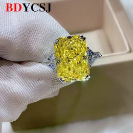 Wedding Rings Full Body 925 Silver Ice Cut Imitation Yellow Diamond Female Ring Luxury Accessories Main Stone 10 14MM 231120