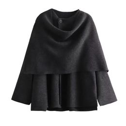 Women's Wool Blends Zach Ailsa 2023 Autumnwinter Casual mångsidig design med asymmetrisk halsduk kort stickad kappa 231120