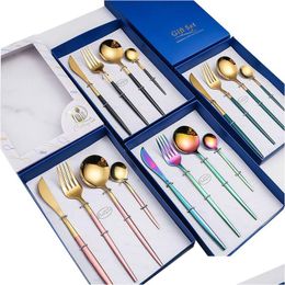 Dinnerware Sets Sier Golden Fork Spoon Knife Stainless Steel Tableware Cutlery Sierware Chopsticks Dinnerware Flatware Set Drop Delive Dhz6N