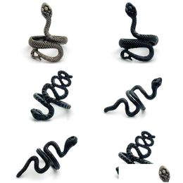 Band Rings Wholesale 30Pcs Black Snake Mix Women Men Coll Retro Vintage Charm Punk Gothic Hip Hop Gift Jewellery Drop Delivery Dhgarden Dhdmc